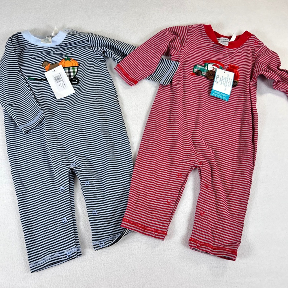 Set of 2 Holiday Rompers Tara Collection Baby Boys 6M Halloween Christmas